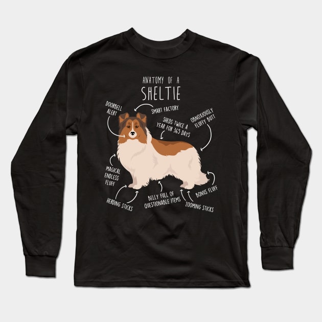 Color Headed White Sheltie Shetland Sheepdog Anatomy Long Sleeve T-Shirt by Psitta